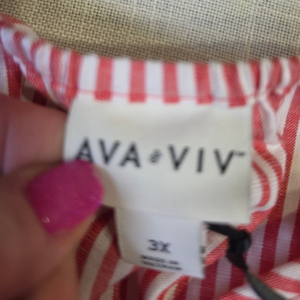 Ava & Viv Red White Striped Smocked Waist Midi Dress Plus Size 3X NWT - Picture 7 of 10